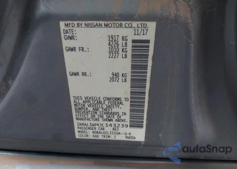 2018 Nissan Altima 2.5 Sr из США, поврежденный, VIN 1N4AL3AP4JC143239